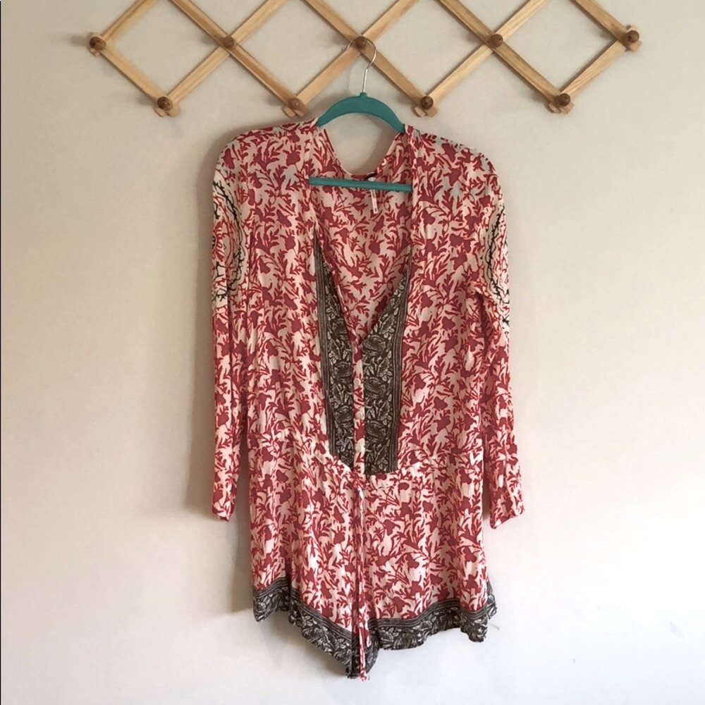 Free People Red and Black Floral Romper